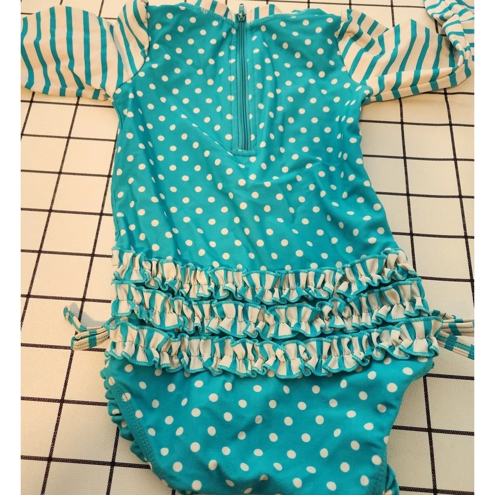 Ruffle Butts Toddler Girls Seersucker Long Sleeve One Piece Rash‎ Guard 18-24 M